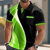 abordables Polo geométrico para hombre-Hombre Geométrico Línea Polo Manga Corta Cuello Vuelto Negocios Deporte Ropa Deportiva Casual Diario Botones Bolsillo Verano Azul cielo Rojo rubí Gris