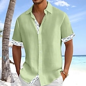 economico Vacanza-Per uomo Camicia di lino Camicia Estiva Abbigliamento da spiaggia Camicia hawaiana estiva Camicia con Bottoni Pesce Vacanza Ferie Bianco Rosa Blu Verde Manica Corta Collo ripiegato Estate Primavera