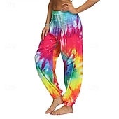 cheap Bottoms-Retro Vintage Boho 1970s Harem pants Yoga Pants Hippie Tie Dye Smocked Waist Rainbow Fancy Dress Women's Halloween Carnival Pride Parade Pride Month Festival Adults' Pants