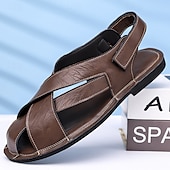 billiga Semester Sandaler-Herrsandaler i brunt konstläder med korsremmar och justerbar stängning – bekväma och trendiga sandaler för varmt väder