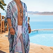 cheap Men&#039;s Casual Shirts-Men&#039;s Shirt Casual Shirt Beach Shirt Shrugs Blue Short Sleeves Stripes Vacation Hawaiian Clothing Apparel Polyester Fashion Ethnic Style Casual Comfortable