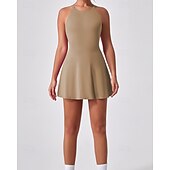 cheap Women's Tennis Dress-Women's Solid Colored Tennis Dress with Built in Shorts and Bra Sports Dress Sleeveless Cut Out Breathable Tennis Golf Pickleball Round Neck Dress Black Dark Navy Brown Tennis Clothing