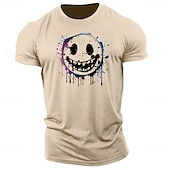 billiga Mäns grafiska t -shirt-Herr Grafiska tryck Rolig Le ansikte T-shirt Grafiska utslagsplatser Bomull Kortärmad Grafisk Skjorta Heather Grey Svart Vit Bekväm t-shirt Utomhus Gata Modedesignerkläder