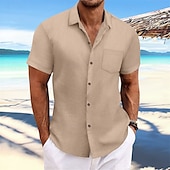 preiswerte Herrenhemd zum Knöpfen-Herren Hemd Sommerhemd Freizeithemd Strandhemd Knopfhemd Schwarz Marineblau Blau Dunkelgrün Braun Kurzarm Einfach Revers Urlaub Hawaiianisch Jacquard Bekleidung Polyester Mode Lässig Bequem