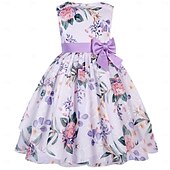 cheap Party Dresses-Kids Girls&#039; Party Dress Graphic Sleeveless Short Sleeve Performance Special Occasion Princess Polyester Party Dress Summer Spring kids Pink Blue Purple