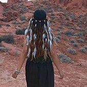 economico Accessori per acconciature-Cerchietti indiani arcobaleno boho, copricapo hippie con piume, accessori per capelli lunghi con piume regolabili per donne e ragazze