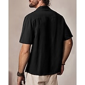 cheap Men&#039;s Casual Shirts-Men&#039;s Shirt Summer Shirt Casual Shirt Beach Shirt Black Apricot Short Sleeve Plain Band Collar Vacation Hawaiian Lace up Clothing Apparel Polyester Fashion Casual Comfortable