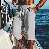 baratos Feriado-Homens Calção Shorts de linho Shorts de verão Shorts de praia Bolsos Com Cordão Cintura elástica Tecido Conforto Respirável Comprimento da panturrilha Férias Feriado Praia Havaiana Boho Preto Branco
