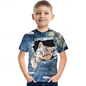 tanie 3D zwierzęta dla chłopca-Dla chłopców 3D Kot Podkoszulek T-shirt Krótki rękaw Lato Wiosna Moda Podstawowy Dzieci 4-12 lat Półgolf Na zewnątrz Codzienny Regularny