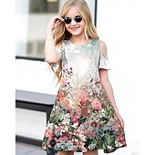 cheap 3D Flower Dress-Girls&#039; 3D Flower Dress Short Sleeve Summer Spring Vacation Daily Holiday Beautiful Sweet Kids 4-12 Years Casual Dress Knee-length Regular Fit