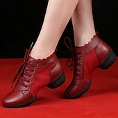 abordables Baskets de danse-Chaussures de danse à lacets en cuir et maille blanche pour femmes, avec semelle souple et flexible, baskets de jazz respirantes pour la pratique latine, la salle de bal et l&#039;entraînement physique.