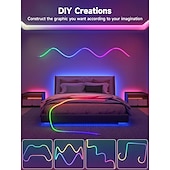 abordables Bandes lumineuses led-Bande lumineuse LED néon 2 m/3 m/5 m, bande lumineuse étanche à 360 degrés avec télécommande de synchronisation musicale &amp;Éclairage flexible alimenté par USB pour salle de jeux intérieure/extérieure,