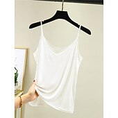 cheap Plain Tank Top-Women&#039;s Camisole Tank Top Solid Color Daily Sleeveless Crew Neck Regular Tops Daily Backless Light Blue Iron Gray Denim Blue Matcha green Black Summer