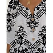 abordables T-shirt Art &amp; Design-Femmes Chemise Hauts d&#039;été Graphique Géométrique Classique Occasionnel Manche 3/4 Col en V Hauts Réguliers Quotidien Week-end Imprimé Blanc / Noir Été Printemps Automne