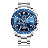 abordables Relojes de Cuarzo-Reloj de negocios de lujo para hombre: cronógrafo de pulsera de cuarzo resistente al agua con correa de acero inoxidable para uso formal e informal con visualización de fecha.