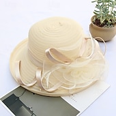tanie czapki imprezowe-damskie organza kentucky kapelusze przeciwsłoneczne - szerokie rondo kwiatowe kapelusze kościelne kapelusz plażowy derby na przyjęcie herbaciane ślub suknia ślubna
