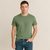 billiga Herrarnas Elite T-shirts och linnen-Herr T-shirt Bomullskjorta Ensfärgat Rund hals Kläder Utomhus Kontor Arbete Dagligen Sport Kortärmad Crewneck Klassisk Stil Modern Stil Ren färg Opressade byxor 100 % bomull Mode Häftig Dagligen