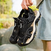 voordelige Buitensandalen-Bruine gesloten heren outdoor wandelsandalen met ademend mesh bovenwerk, gevoerde zool, avontuurlijke stijl voor volwassenen, geschikt voor bergpaden, boswandelingen, zomerkamperen