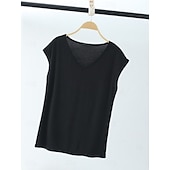 billige Plain t-skjorte-Dame Bluse Helfarge Stilfull Fritid Kortermet V-hals Vanlige topper Daglig Svart Hvit Rosa Rød Marineblå Sommer Vår