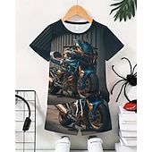 cheap Sets-2 Pieces Kids Boys Suit T-shirt &amp; Shorts Outfit Graphic Short Sleeve Crewneck Set Outdoor Sports Fashion Summer 4 years+ Black Green Light Blue