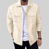 abordables Manteaux &amp; vestes-Homme Veste Légère Chemise Veste Veste de transition Vacances Quotidien Chaud Avec Poches Été N / C Uni Mode Classique Revers Régulier Noir Blanche Kaki Gris Veste