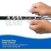 cheap Shower Curtains-Clear Premium Plastic Shower Rings Provide Effortless Gliding on Standard Shower Rods Set of 12, Easy Snap Closure, BPA-Free Plastic