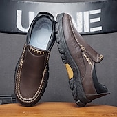 economico Slip-ons e mocassini da uomo-scarpe slip-on da uomo in pelle marrone scuro con suola robusta - calzature resistenti e alla moda per uso esterno