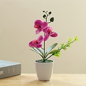 economico Piante e Fiori Artificiali-Pianta di orchidea artificiale in vaso, composizione floreale di phalaenopsis finta, orchidea di seta realistica in vaso per centrotavola da ufficio in casa