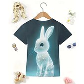 Недорогие Пасхальные наряды для девочек-Девочки 3D Кролик Футболка С короткими рукавами Лето Весна Мода Классический Дети 4-12 лет Вырез под горло на открытом воздухе Повседневные Стандартный