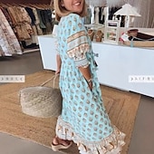 ieftine Rochii Boho-Pentru femei Rochie Lunga Rochie Maxi Rochie casual Rochie Boho Modă În aer liber Petrecere Concediu Fit regulat Geometric Manșon scurt În V Roz Îmbujorat Albastru piscină Trifoi Vară
