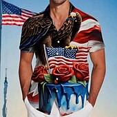 cheap Independence Day Shirts-Independence Day Men&#039;s Floral Print US Flag Patriotic Shirt Summer Shirt Button Up Shirt Short Sleeve Fashion Casual Outdoor Holiday Summer Spring Turndown 3D Print Collared Shirts Red Blue