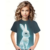 Недорогие Пасхальные наряды для девочек-Девочки 3D Кролик Футболка С короткими рукавами Лето Весна Мода Классический Дети 4-12 лет Вырез под горло на открытом воздухе Повседневные Стандартный