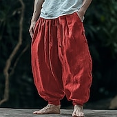 Men's Linen Pants Trousers Summer Pants Beach Pants Pocket Drawstring Elastic Waist Plain Comfort Breathable Vacation Daily Holiday Hawaiian Boho Wine4