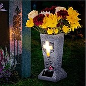 baratos Luzes de paisagem-Vaso solar para cemitério com LED para flores frescas/artificiais, vasos para lápides com pontas, decoração para lápides, presentes memoriais para a perda de um ente querido