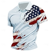 preiswerte Festival-Tag der Unabhängigkeit Herren Amerikanische US-Flagge Polo Kurze Ärmel Revers Alltagstauglich Sport &amp; Outdoor Athleisure Festival Knöpfe Sommer Rosa Weiß Himmelblau