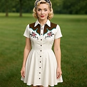 levne Šaty-Retro 50. léta Mini Šaty na šaty Košilové šaty Kovbojka Tlačítko dolů 3D tisk Maškarní kostým Dámské Plesová maškaráda Dovolená Ležérní Čajový dýchánek Dospělé Šaty Léto
