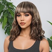 cheap Synthetic Trendy Wigs-Synthetic Wig Water Wave Curly Weave Asymmetrical Neat Bang Machine Made Wig 12 inch A1 Synthetic Hair Women&#039;s Soft Party Classic Blonde