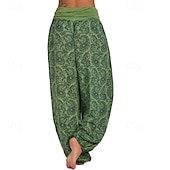 preiswerte weites Bein und hohe Taille-Damen Weites Bein Stoffhosen Hosen Hose Mode Boho Volle Länge Natürliche Taille Blumen Druck Bequem Außenbereich Outdoor Urlaub Alltagstauglich Magenta Saphir Marineblau Aprikose Sommer Normale