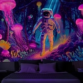 billiga Blacklight tapestries-Svartljusvävning som lyser i mörkret glow party UV-reaktiv astronaut trippy dimmig svamp hängande väggkonstmur för vardagsrum sovrum