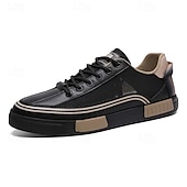 billige Sneakers til herrer-Herre Fritidssko for menn Gange Fritid PU Lær Netting Pustende Bekvem Sklisikker Snøring Svart Grønn / Hvit Sommer Vår