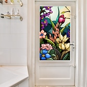 abordables Pegatinas de pared-Pegatina de ventana retro con diseño de flores y pájaros, de PVC, electrostática, no adhesiva, extraíble, con patrón de colores aleatorios.