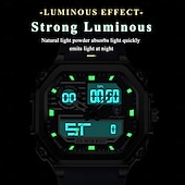 baratos Relógio Automático-Relógio esportivo digital masculino à prova d&#039;água com display LED quadrado, hora dupla, semana e data, pulseira de silicone, relógio de pulso casual