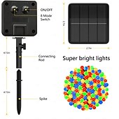 halpa Aurinkoenergiakäyttöinen-1 kpl ulkokäyttöön tarkoitettu aurinkokennovalosarja, vedenpitävä valosarja, 12 m, 39 jalkaa, 100 led-helmeä, sisäpiha, puutarha, nurmikko, huvila, aita, parveke, koristevalo, häät, halloween, joulu, festivaali, tunnelma, valosarja