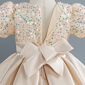 abordables Robes de fête-Tout-petit Fille Robe de Soirée Paillettes Manche Courte Mariage Soirée Paillettes Fermeture éclair Noeud de cravate Actif Adorable Polyester Mi-long Robe de Soirée Été Printemps Automne 4-7 ans