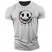 billiga Mäns grafiska t -shirt-Herr Grafiska tryck Rolig Le ansikte T-shirt Grafiska utslagsplatser Bomull Kortärmad Grafisk Skjorta Heather Grey Svart Vit Bekväm t-shirt Utomhus Gata Modedesignerkläder