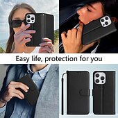 cheap iPhone Cases-Flip Phone Case with Lanyard for iPhone 16/15/14/13/12 Pro Max/Plus – Shockproof Retro Cover, TPU+PC+PU Leather