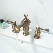 economico Rubinetti per lavandino bagno-Rubinetto per lavabo - Classico / Ampia diffusione Ottone Antico / Nichel spazzolato Rubinetto a tre fori Due maniglie tre foriBath Taps