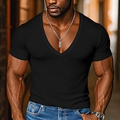 preiswerte Basic-T-Shirts-Herren T Shirt T-Shirt Kurze Ärmel V Ausschnitt Sommer Einfarbig Mode Designer Basic V-Ausschnitt Urlaub Straße Lässig Hellblau Schwarz Rosa Top T-Shirt für Herren
