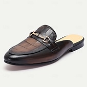 cheap Premium Leather Loafers-Men&#039;s Brown Leather Mule Shoes with Crocodile Pattern and Gold Buckle - Luxury, Stylish, Suitable for Business, Formal Occasions and Evening Wear