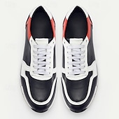 cheap Classic Dress Shoes-Men&#039;s Premium Leather Sneakers – Stylish Lace-Up Running Shoes with Red and White Accents for Sports, Travel and Everyday Wear